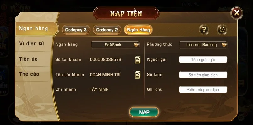 Quy trình nạp tiền vào cổng game chơi game