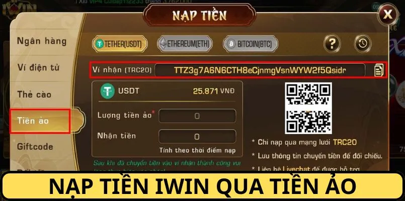 Nạp tiền vào IWIN thông qua tiền ảo vô cùng tiện lợi